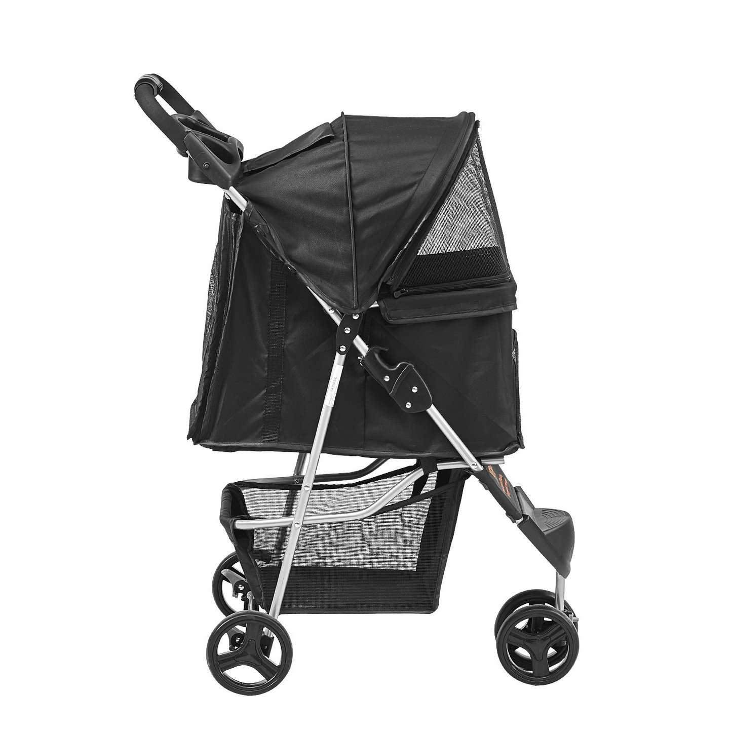 VEVOR 3-Wheel Pet Stroller, 35 lbs, Front Pedal & Velcro, Storage & Cup Holder, Black