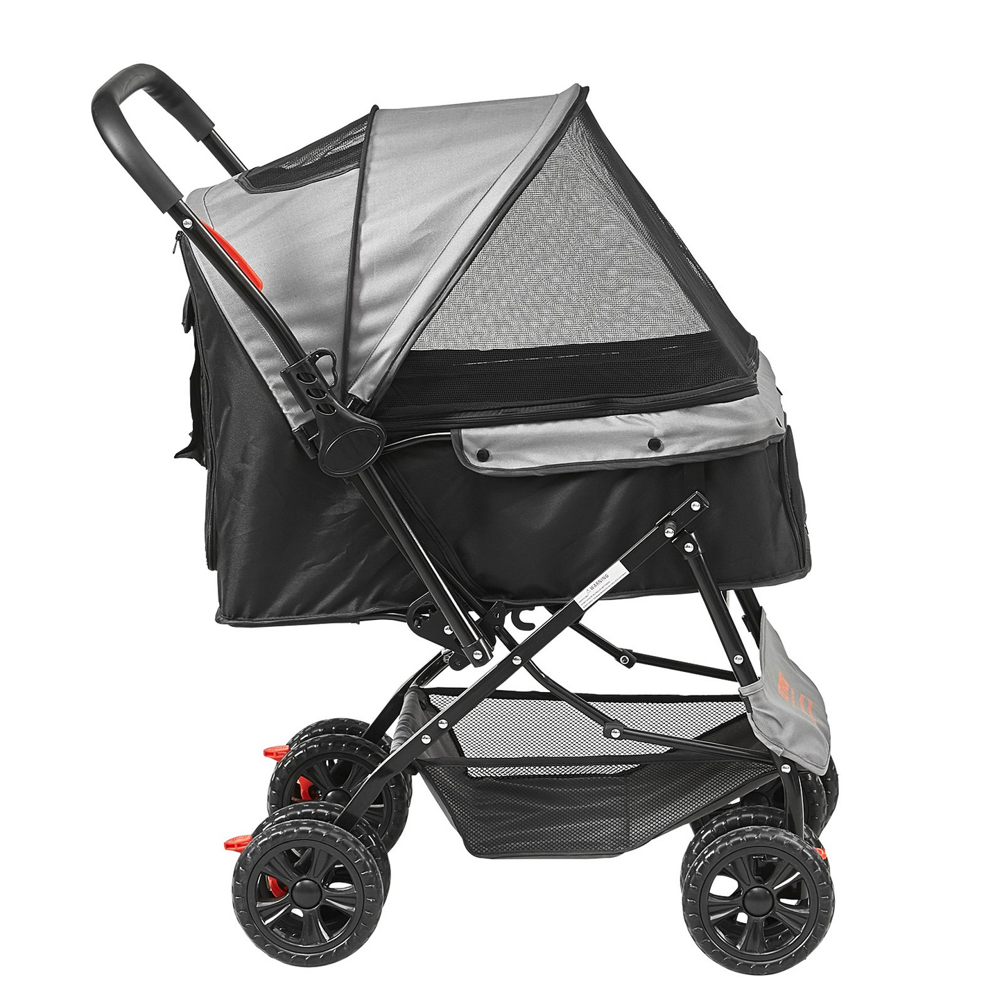 VEVOR 4-Wheel Pet Stroller, 44 lbs, Reversible Handlebar, Storage & Zipper, Black/Grey