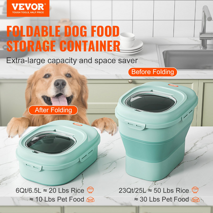 VEVOR Collapsible Dog Food Storage Container, 50 lbs Capacity, Airtight with Casters