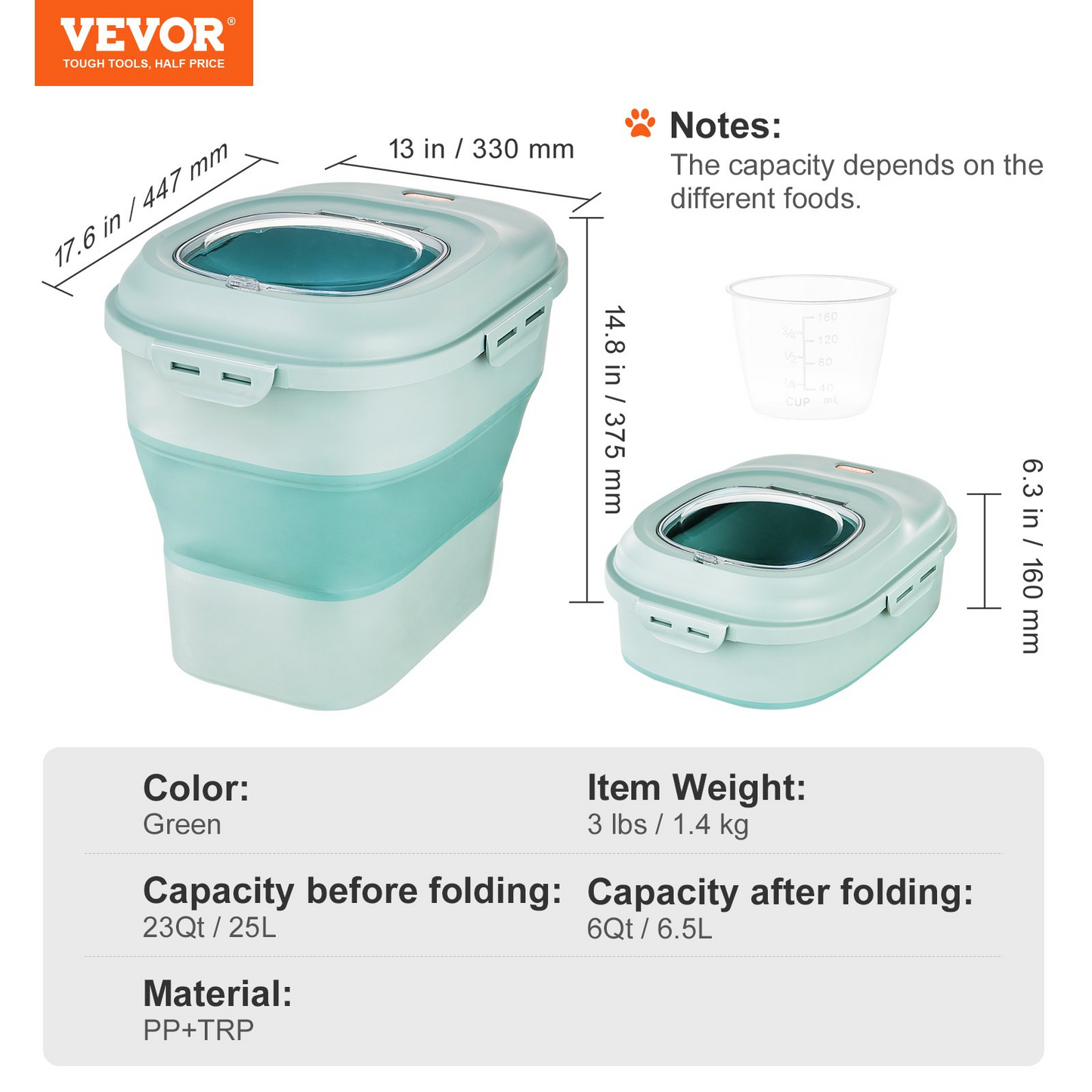 VEVOR Collapsible Dog Food Storage Container, 50 lbs Capacity, Airtight with Casters