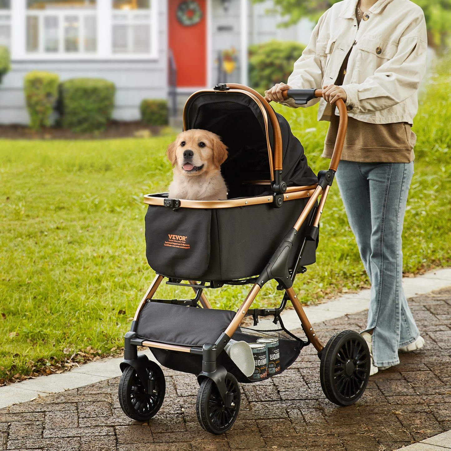 VEVOR 4-Wheel Pet Stroller, 66 lbs Capacity, Detachable Carrier, Black