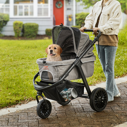 VEVOR 3-Wheel Pet Stroller, 75 lbs Capacity, with Brakes, Storage & Cup Holder, Grey