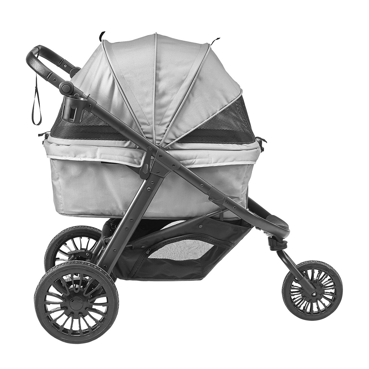 VEVOR 3-Wheel Pet Stroller, 75 lbs Capacity, with Brakes, Storage & Cup Holder, Grey