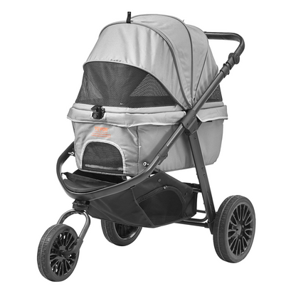 VEVOR 3-Wheel Pet Stroller, 75 lbs Capacity, with Brakes, Storage & Cup Holder, Grey