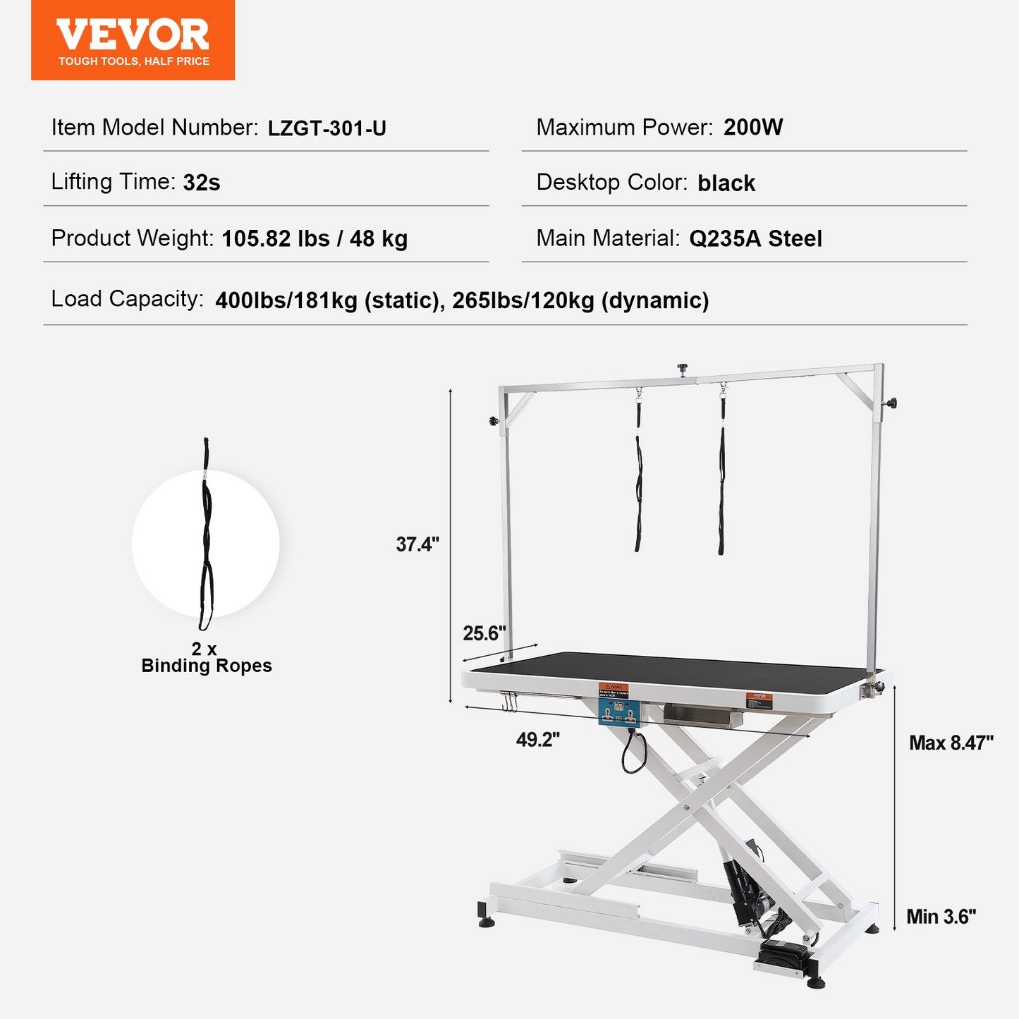 VEVOR 50" Electric Pet Grooming Table, Adjustable for Large Dogs, 400LBS Max