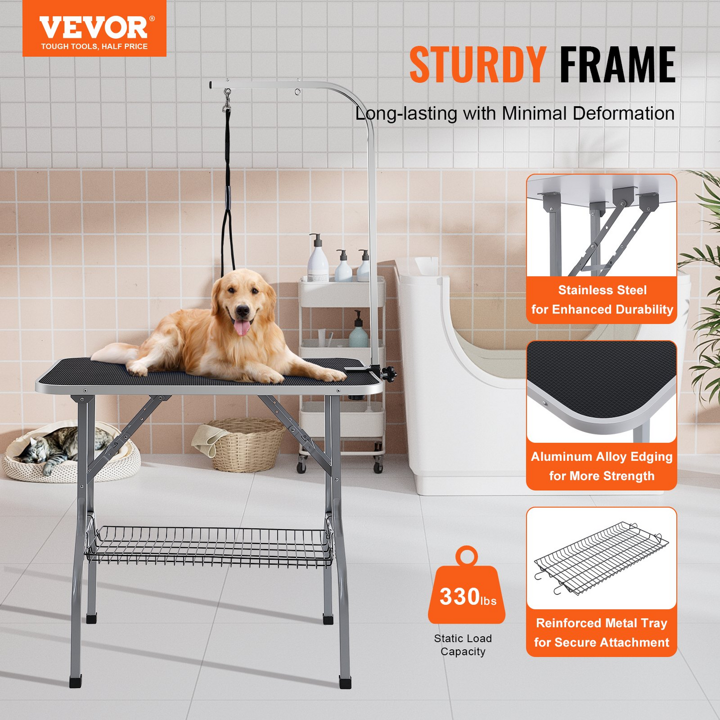 VEVOR 36"x24" Pet Grooming Table with Arm, Foldable, 330lbs Capacity