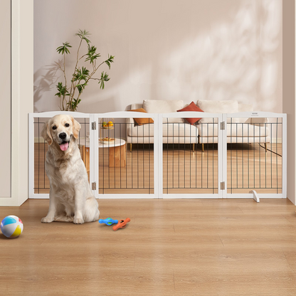 VEVOR 32" x 96.5" Free Standing Dog Gate, 4-Panel, Expandable, White