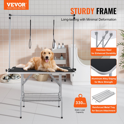 VEVOR 46" Pet Grooming Table with Dual Arms, Foldable, 330lbs Capacity