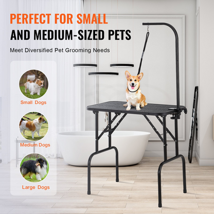 VEVOR 32"x18" Pet Grooming Table with Arm, Foldable, 220lbs Capacity