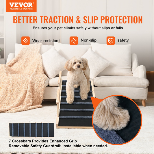 VEVOR Dog Ramp, 47.2" Folding Wooden Pet Ramp, Adjustable for Bed, Sofa, Car