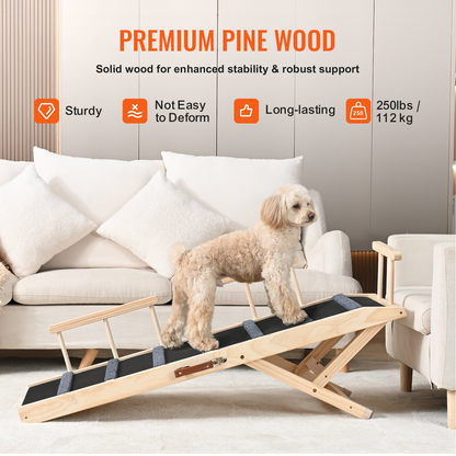 VEVOR Dog Ramp, 47.2" Folding Wooden Pet Ramp, Adjustable for Bed, Sofa, Car