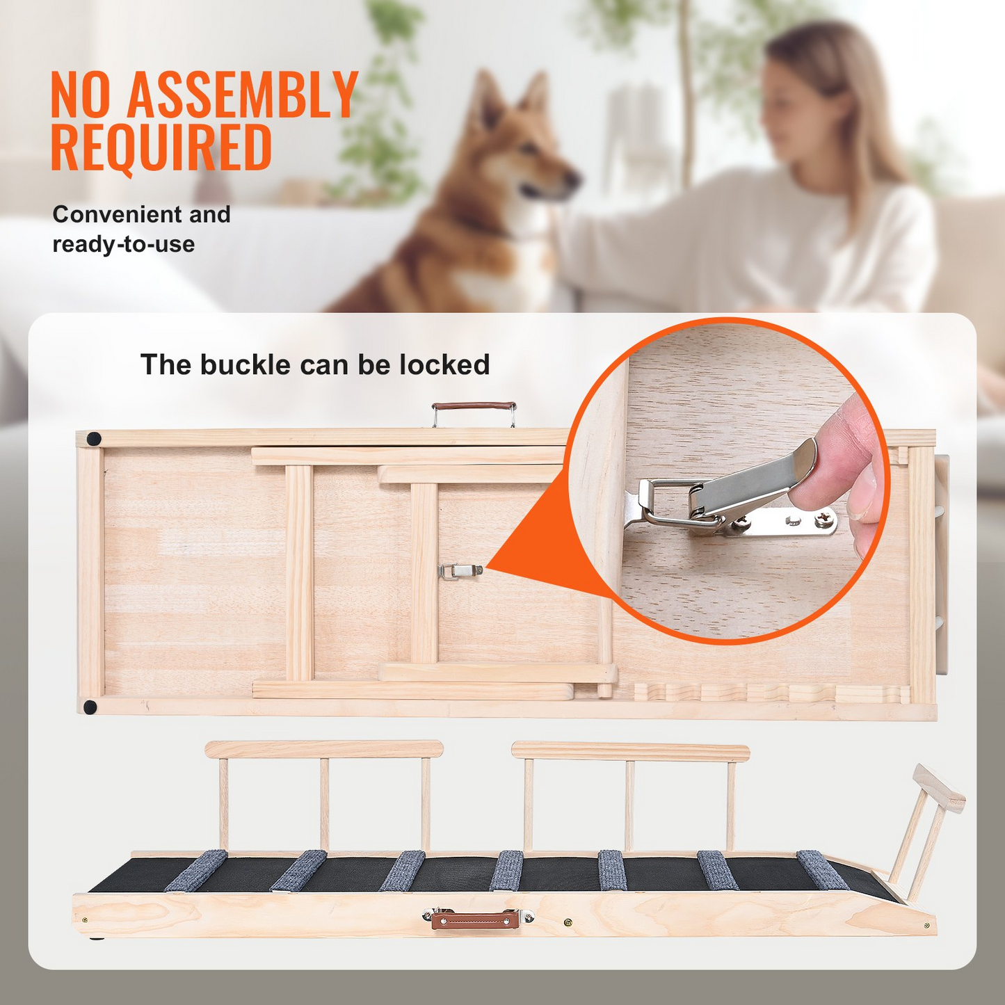 VEVOR Dog Ramp, 47.2" Folding Wooden Pet Ramp, Adjustable for Bed, Sofa, Car
