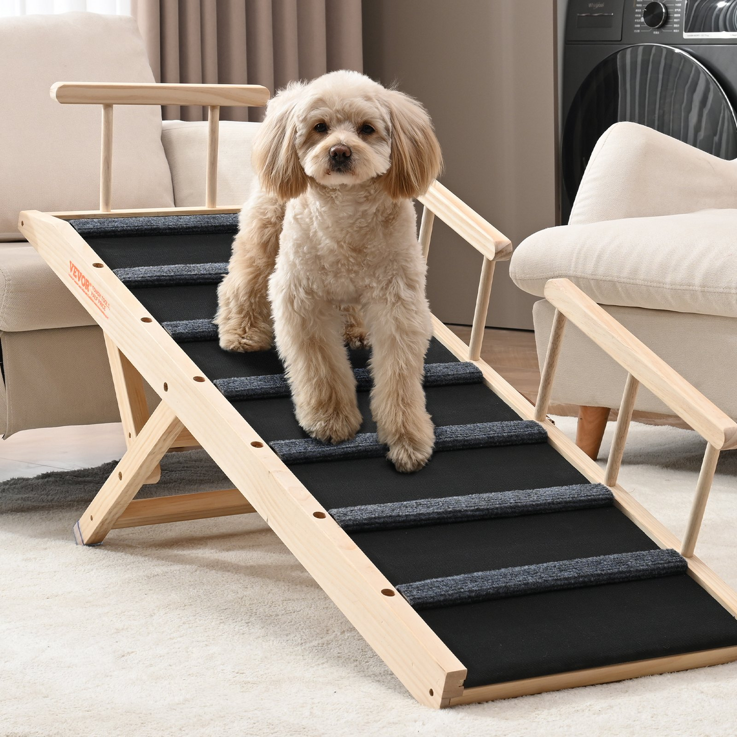 VEVOR Dog Ramp, 47.2" Folding Wooden Pet Ramp, Adjustable for Bed, Sofa, Car