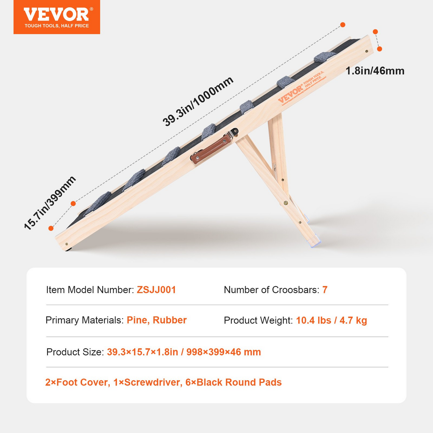 VEVOR Folding Dog Ramp, 39.3" Adjustable Wooden Pet Ramp for Bed, Sofa, Car