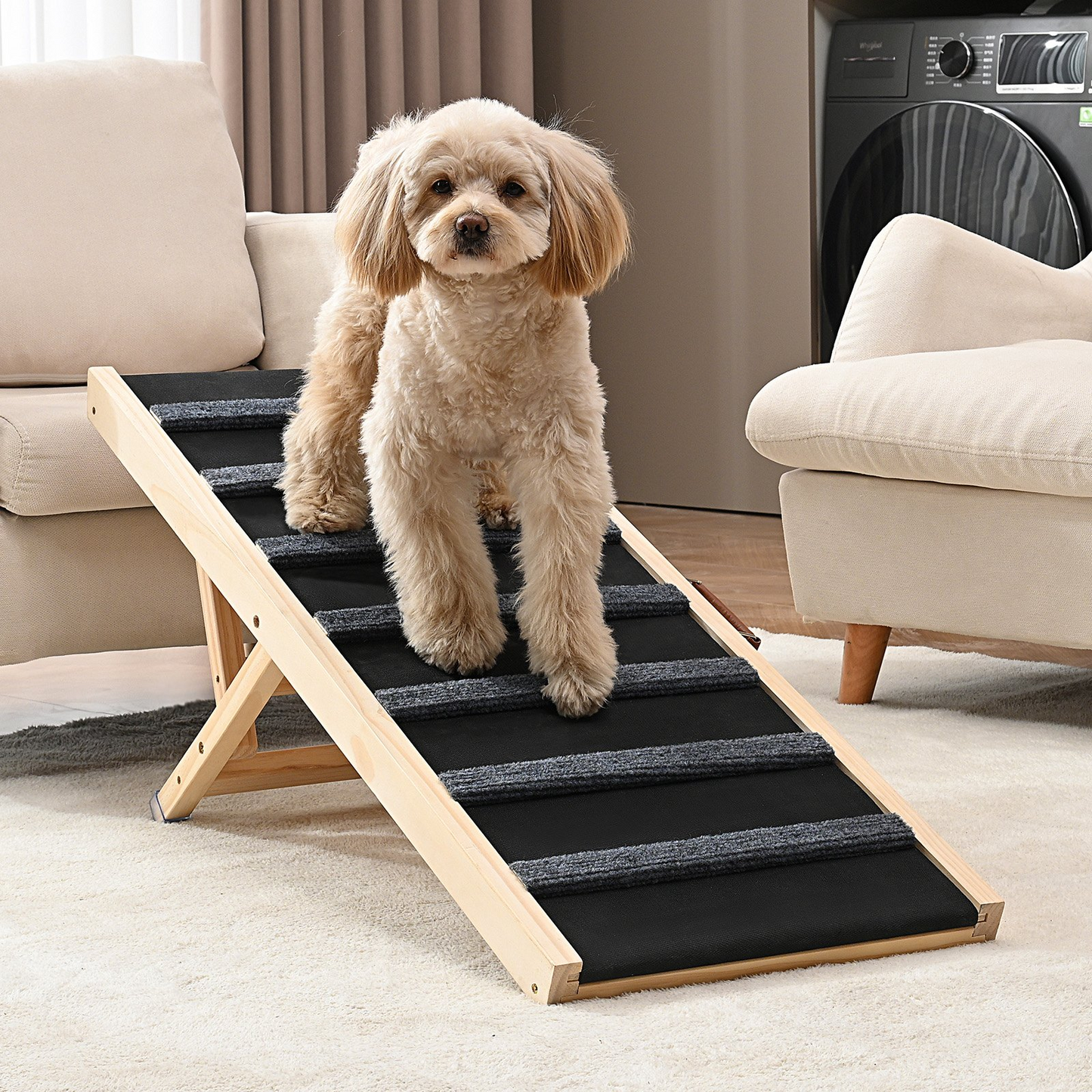 VEVOR Folding Dog Ramp, 39.3" Adjustable Wooden Pet Ramp for Bed, Sofa, Car