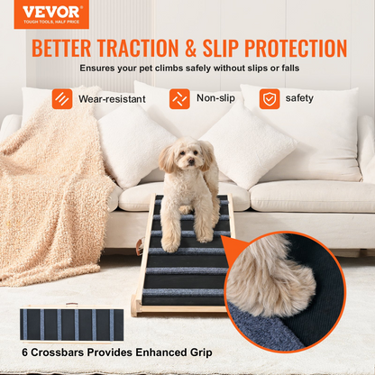 VEVOR Adjustable Folding Dog Ramp, 41.3" Wooden Pet Ramp for Bed, Sofa & Car