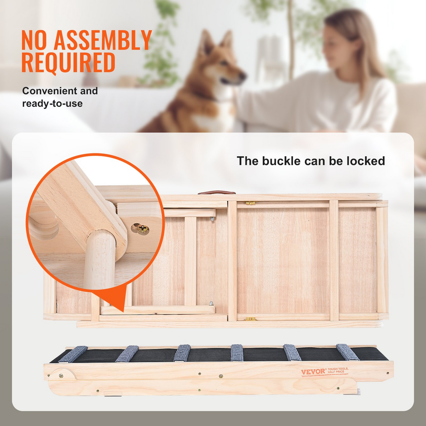 VEVOR Adjustable Folding Dog Ramp, 41.3" Wooden Pet Ramp for Bed, Sofa & Car