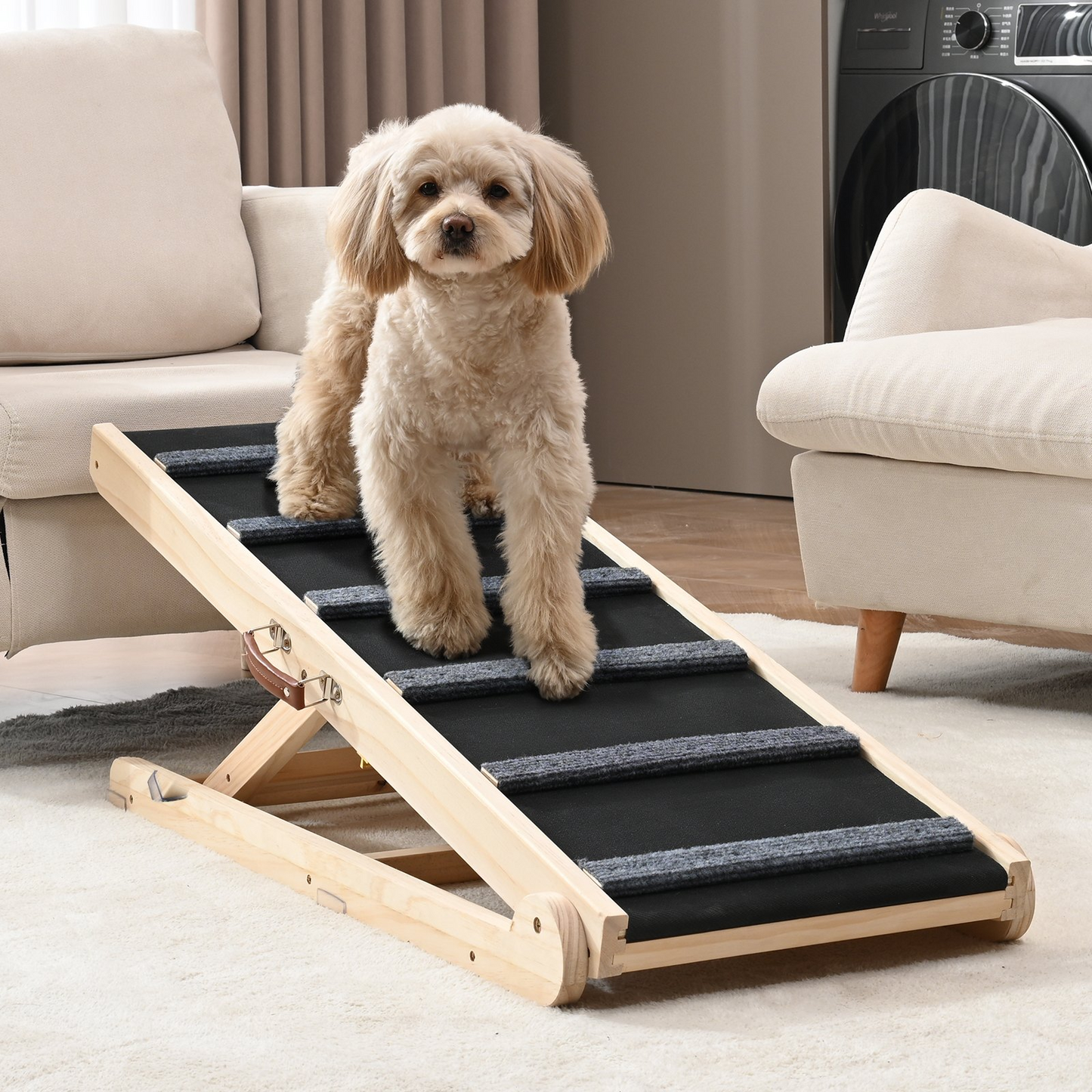 VEVOR Adjustable Folding Dog Ramp, 41.3" Wooden Pet Ramp for Bed, Sofa & Car