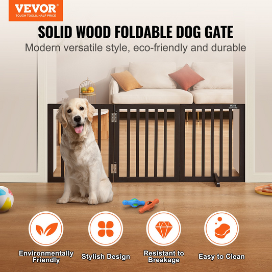 VEVOR Free Standing Dog Gate - Foldable Pet Gate, Brown