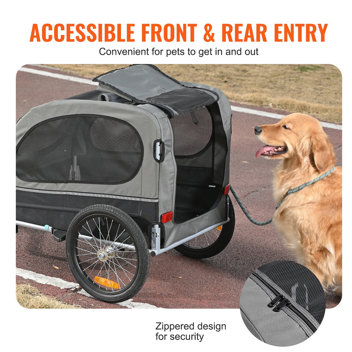 VEVOR Dog Bike Trailer, 88 lbs, 2-in-1 Stroller & Bicycle Carrier, Foldable, Black/Gray