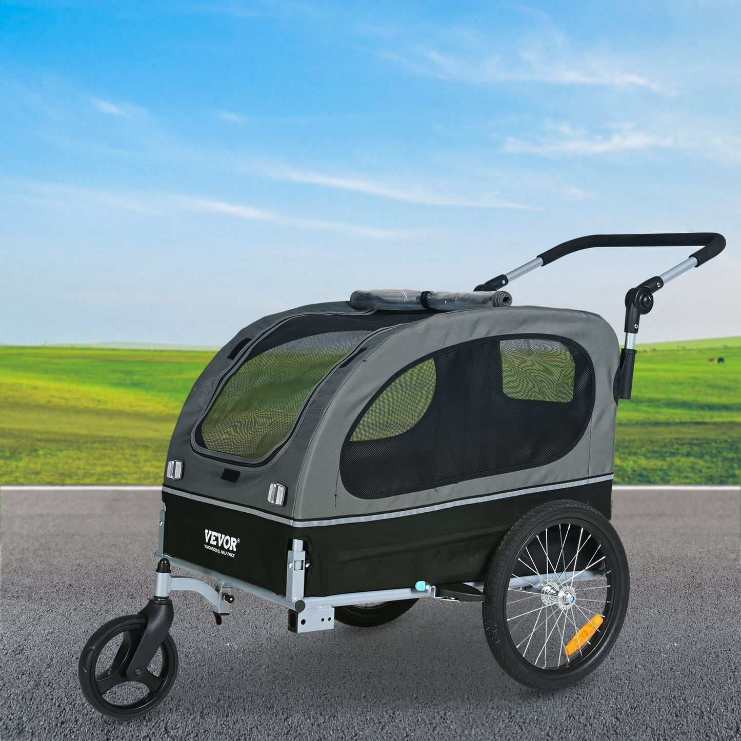 VEVOR Dog Bike Trailer, 88 lbs, 2-in-1 Stroller & Bicycle Carrier, Foldable, Black/Gray