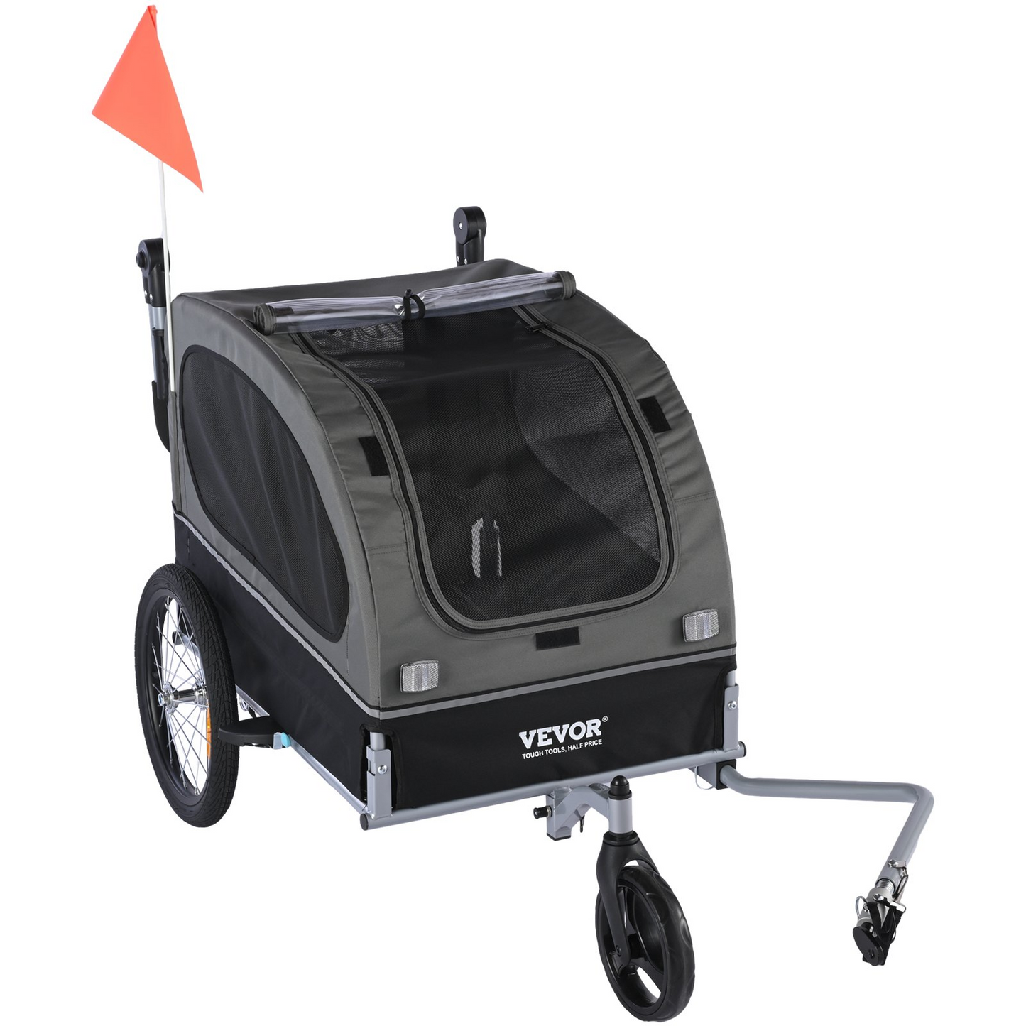 VEVOR Dog Bike Trailer, 88 lbs, 2-in-1 Stroller & Bicycle Carrier, Foldable, Black/Gray