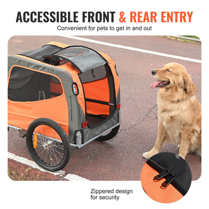 VEVOR Dog Bike Trailer, 66 lbs, 2-in-1 Stroller & Bicycle Carrier, Foldable, Orange/Gray