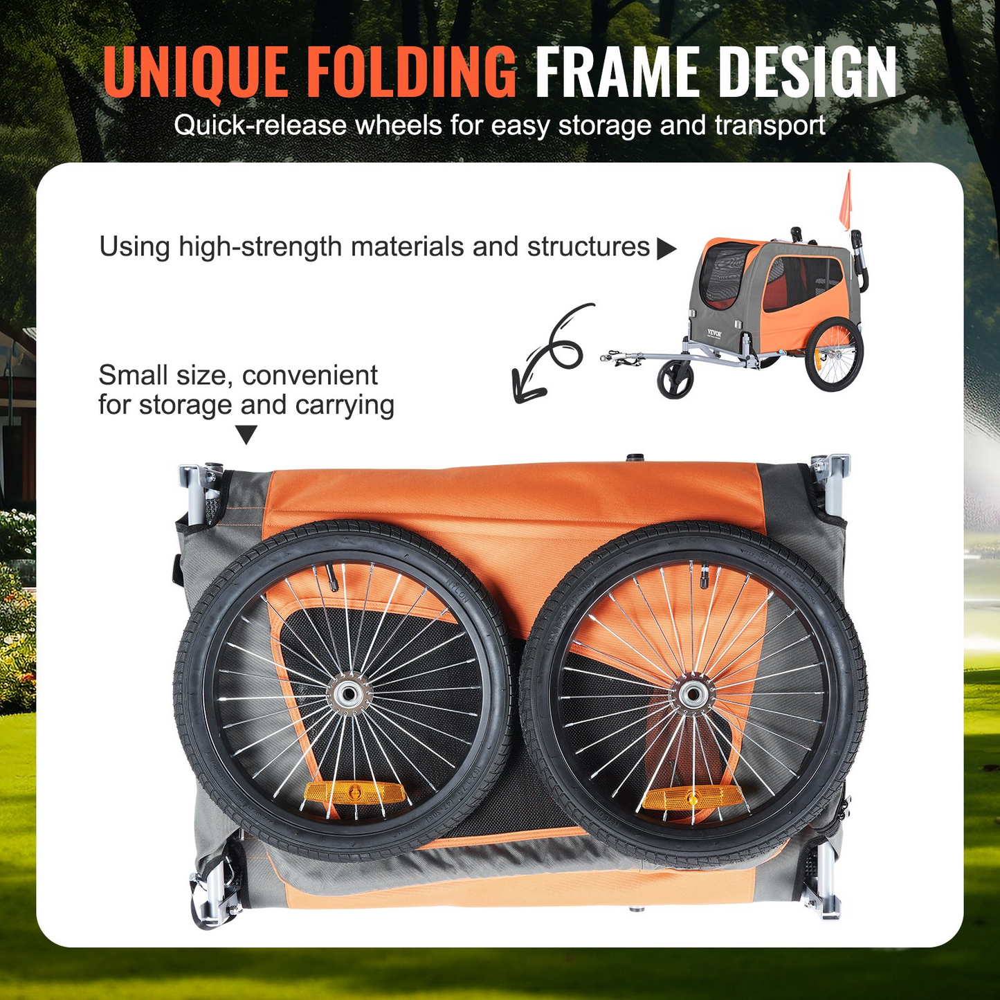 VEVOR Dog Bike Trailer, 66 lbs, 2-in-1 Stroller & Bicycle Carrier, Foldable, Orange/Gray