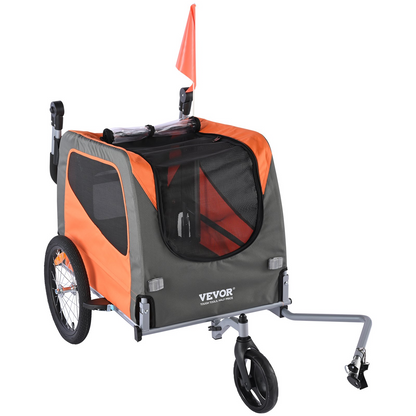 VEVOR Dog Bike Trailer, 66 lbs, 2-in-1 Stroller & Bicycle Carrier, Foldable, Orange/Gray