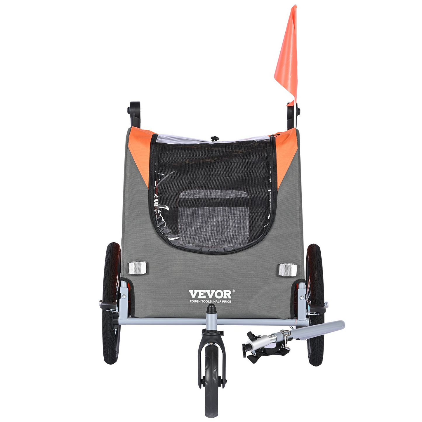 VEVOR Dog Bike Trailer, 66 lbs, 2-in-1 Stroller & Bicycle Carrier, Foldable, Orange/Gray