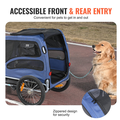 VEVOR Dog Bike Trailer, 100 lbs, 2-in-1 Stroller & Bicycle Carrier, Foldable, Blue/Black