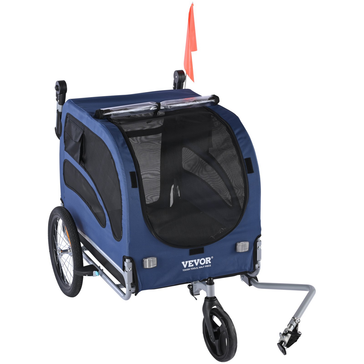 VEVOR Dog Bike Trailer, 100 lbs, 2-in-1 Stroller & Bicycle Carrier, Foldable, Blue/Black