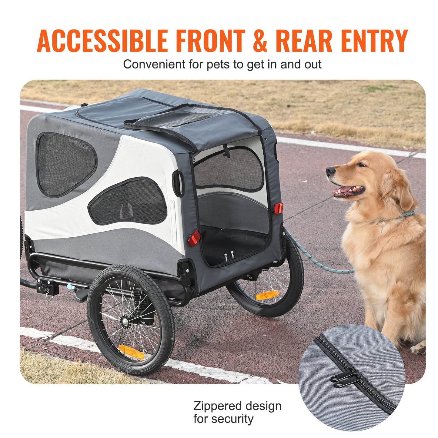 VEVOR Dog Bike Trailer, 100 lbs, 2-in-1 Stroller & Carrier, Black/Gray