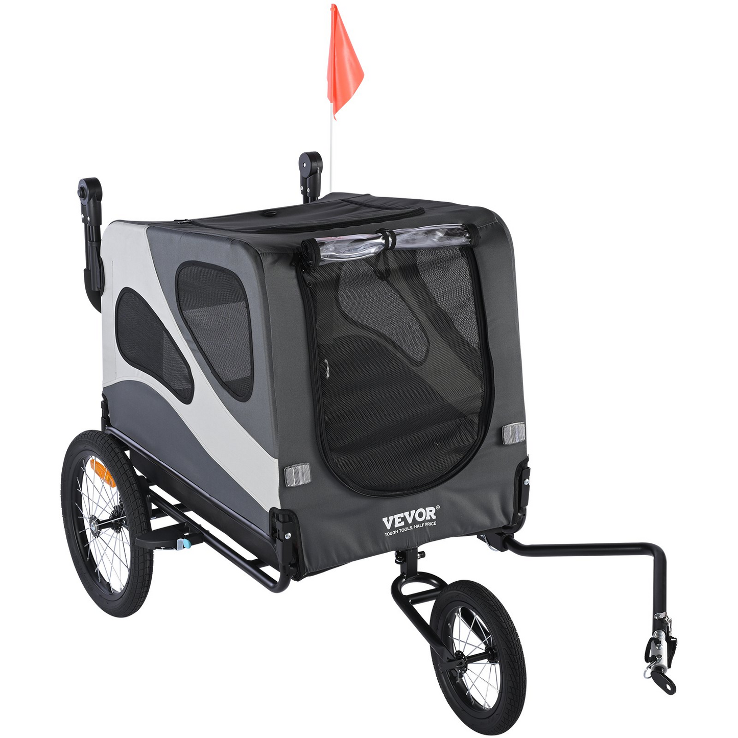 VEVOR Dog Bike Trailer, 100 lbs, 2-in-1 Stroller & Carrier, Black/Gray