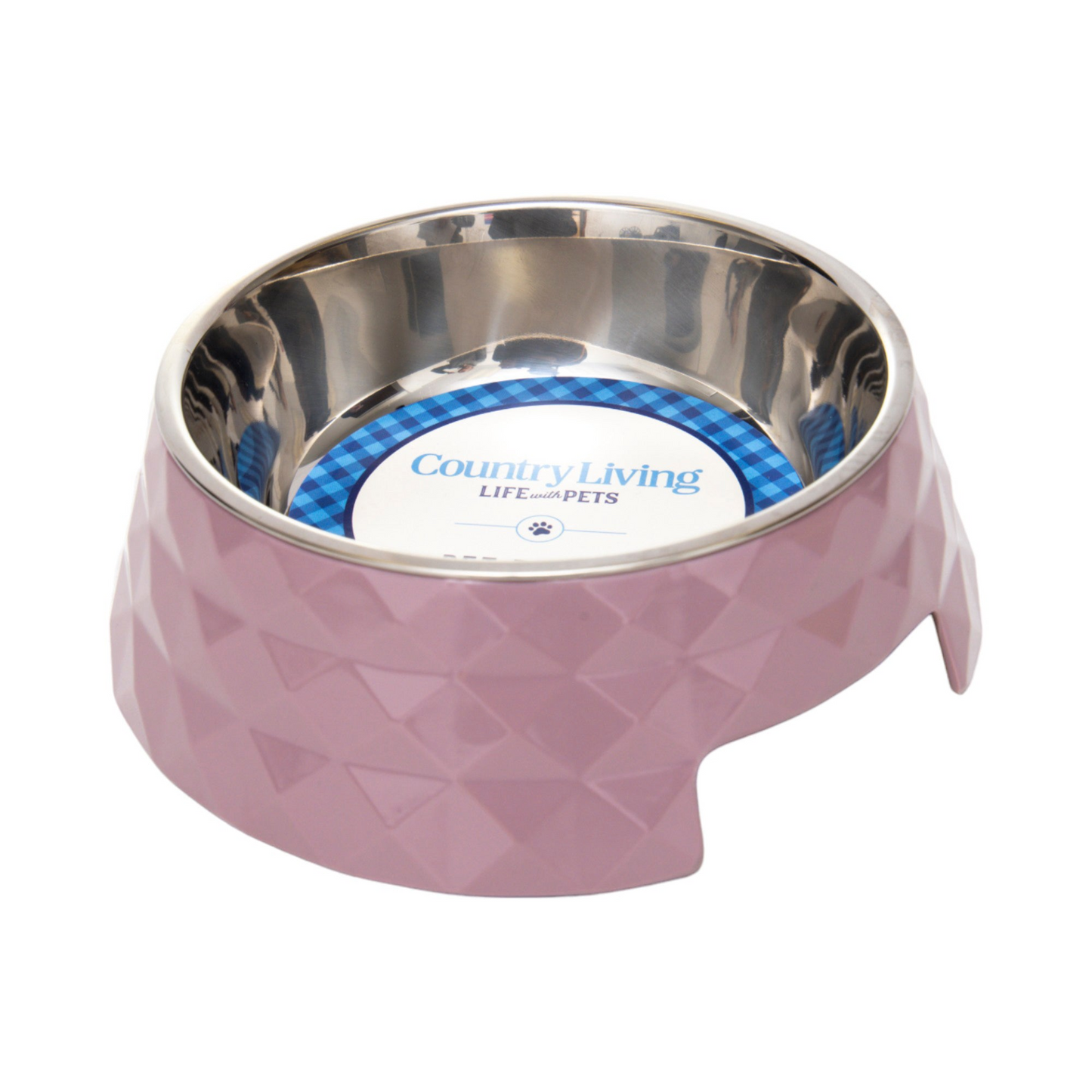 Country Living Diamond - Cuenco para perros de melamina y acero inoxidable (rosa de madera)