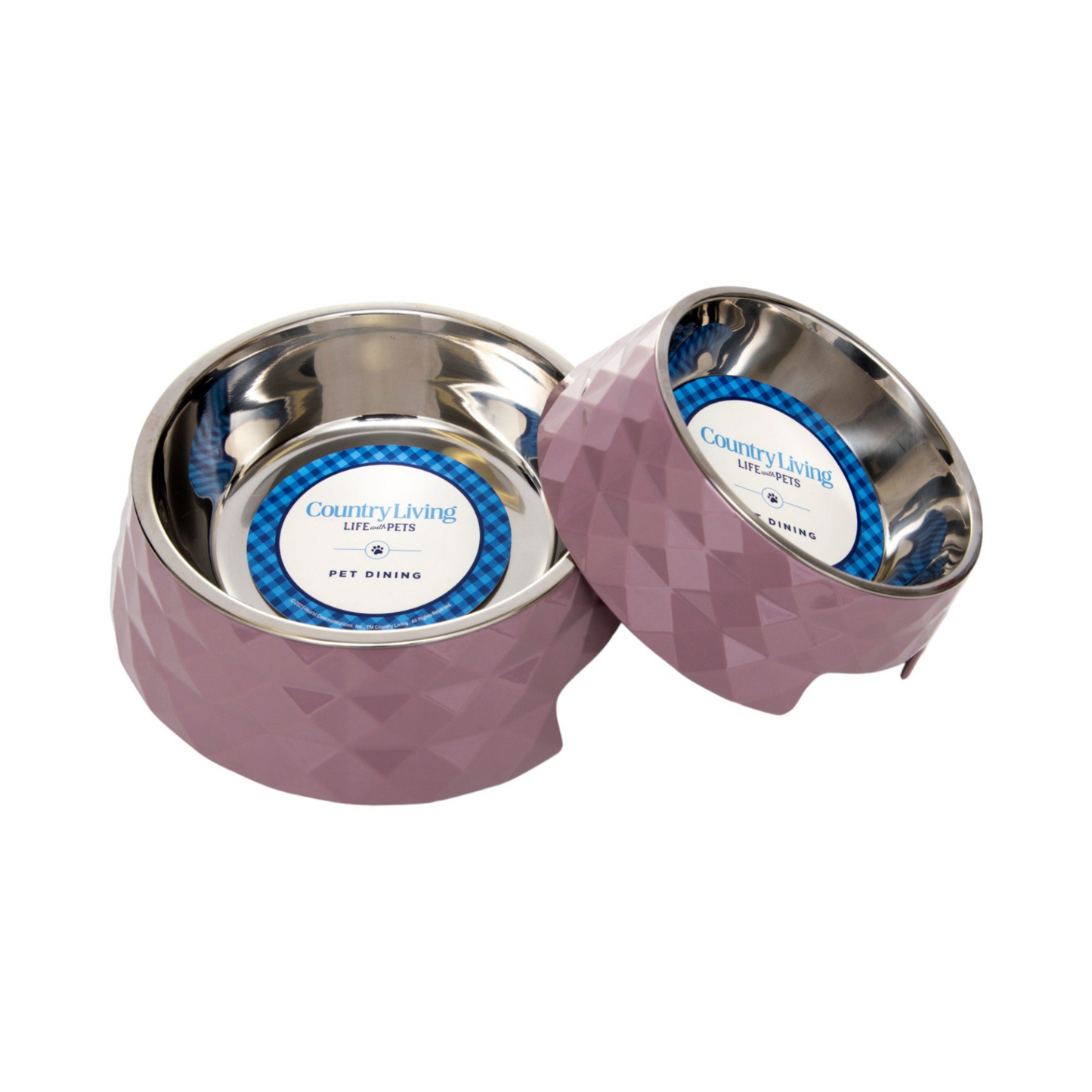 Country Living Diamond - Cuenco para perros de melamina y acero inoxidable (rosa de madera)