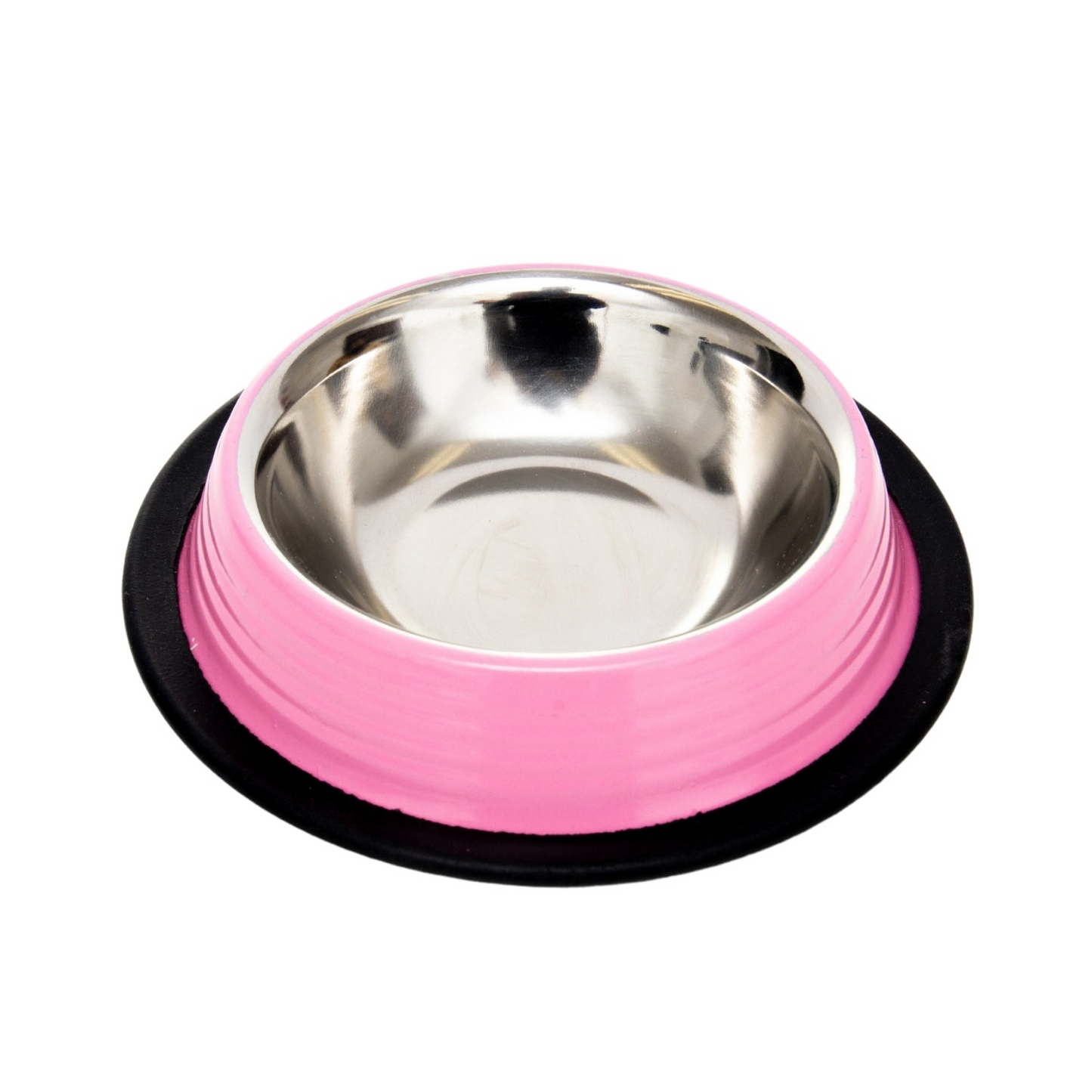 Ribbed No Tip Non Skid Colored Stainless Steel Dog Bowl - Carnation Pink