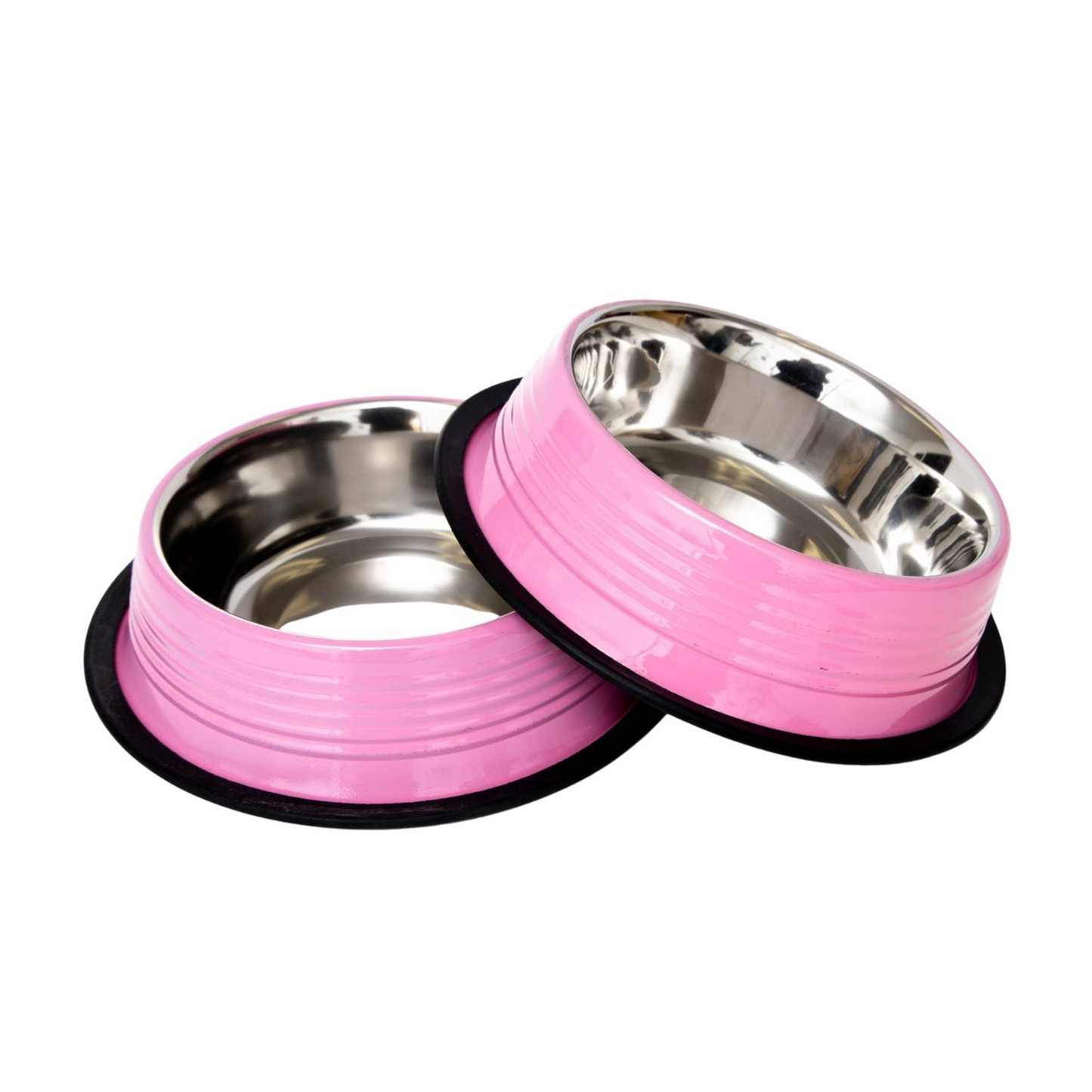 Ribbed No Tip Non Skid Colored Stainless Steel Dog Bowl - Carnation Pink