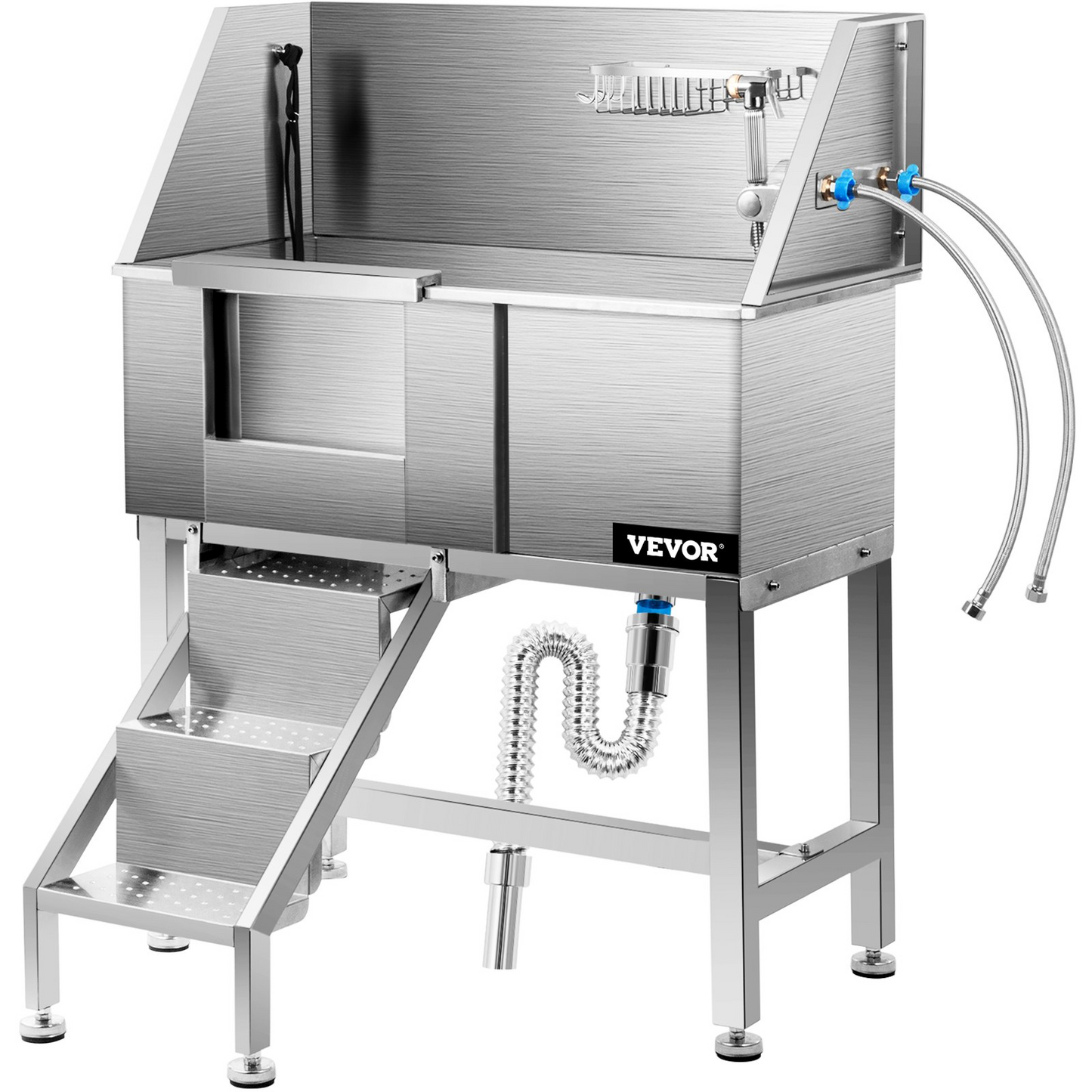 VEVOR 34" Stainless Steel Dog Grooming Tub with Left Ladder & Door
