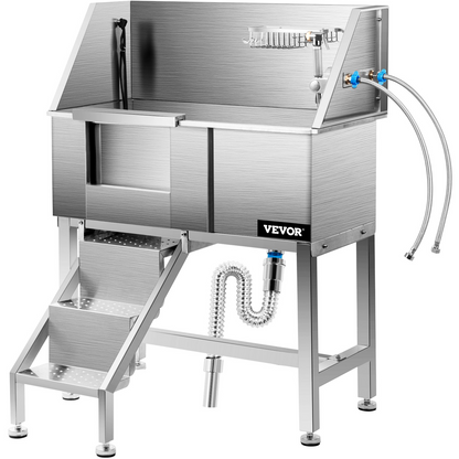 VEVOR 34" Stainless Steel Dog Grooming Tub with Left Ladder & Door