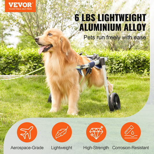 VEVOR Large Dog Wheelchair, 2-Wheel, Adjustable for Back Legs, Lightweight