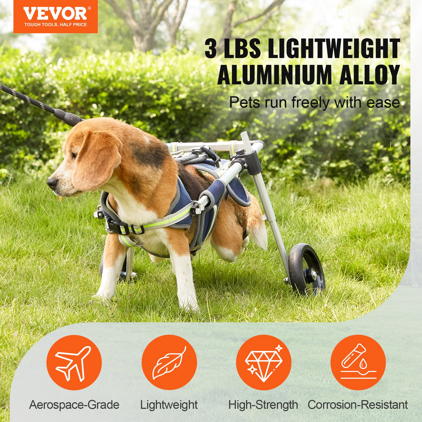 VEVOR Small Dog Wheelchair, 2-Wheel, Adjustable, Lightweight for Back Legs