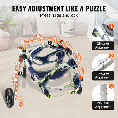 VEVOR Small Dog Wheelchair, 2-Wheel, Adjustable, Lightweight for Back Legs