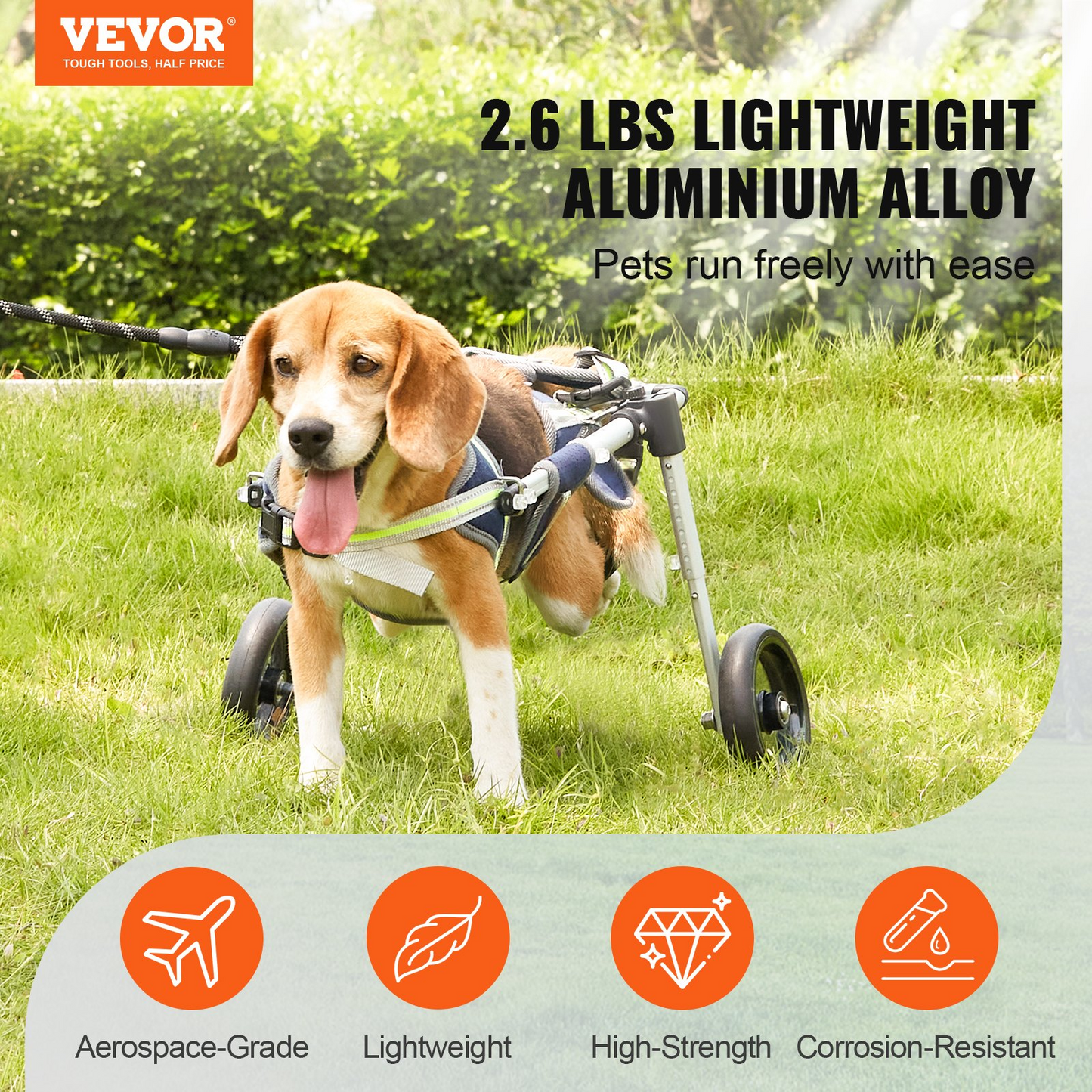 VEVOR XS Dog Wheelchair, 2-Wheel, Adjustable, Lightweight for Back Legs