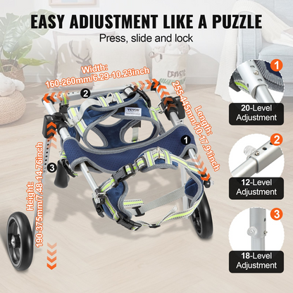 VEVOR XS Dog Wheelchair, 2-Wheel, Adjustable, Lightweight for Back Legs