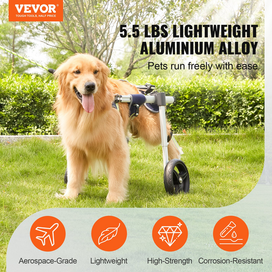 VEVOR Medium Dog Wheelchair, 2-Wheel, Adjustable, Lightweight for Back Legs