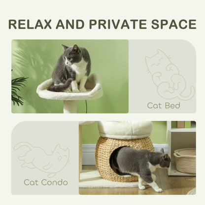31" Indoor Cat Tree with Condo, Scratching Posts & Toy Ball – Cream White