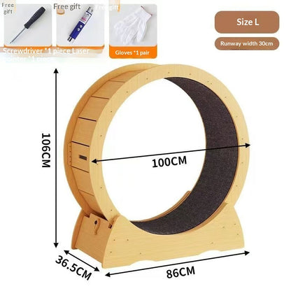 Natural Wood Cat Exercise Treadmill Wheel – 3 Sizes & 2 Colors