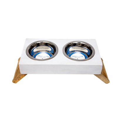 Eco-Friendly Elevated Dog Wood Feeder (Distressed White)