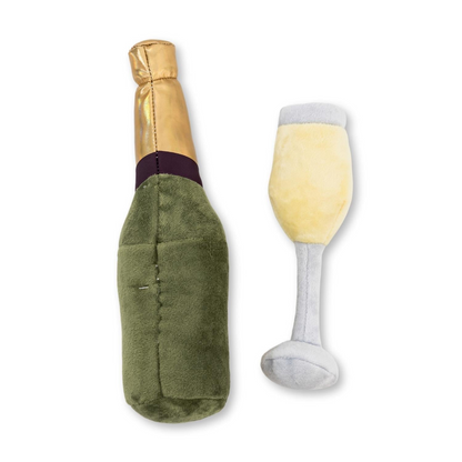 Champagne-Cheers Crinkle and Squeaky Plush Dog Toy Combo